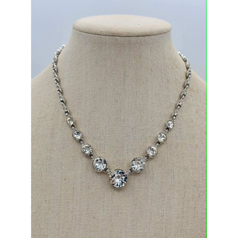 Vintage Signed BOGOFF Rhinestone Choker Necklace Mid Century Art Deco Crystal